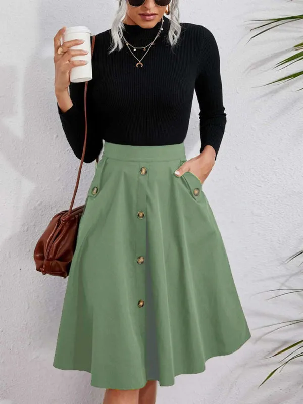 Alison Women's Pocket Button Elegant Midi Skirt