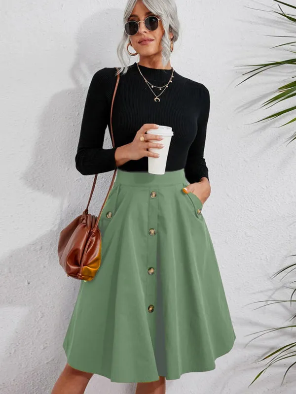 Alison Women's Pocket Button Elegant Midi Skirt