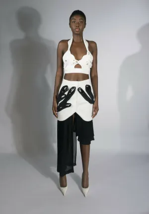 ARGO, asymmetrical pleated skirt with neoprene quilling-like application