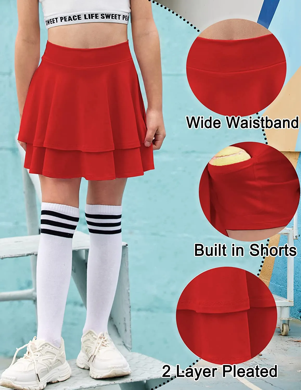 Arshiner Girl's Sport Skirts with Shorts Athletic Pleated Skort with Pockets
