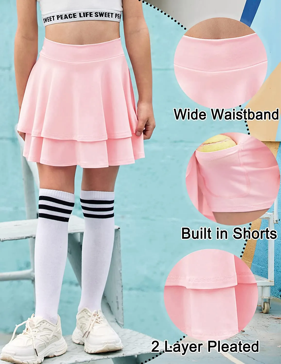 Arshiner Girl's Sport Skirts with Shorts Athletic Pleated Skort with Pockets