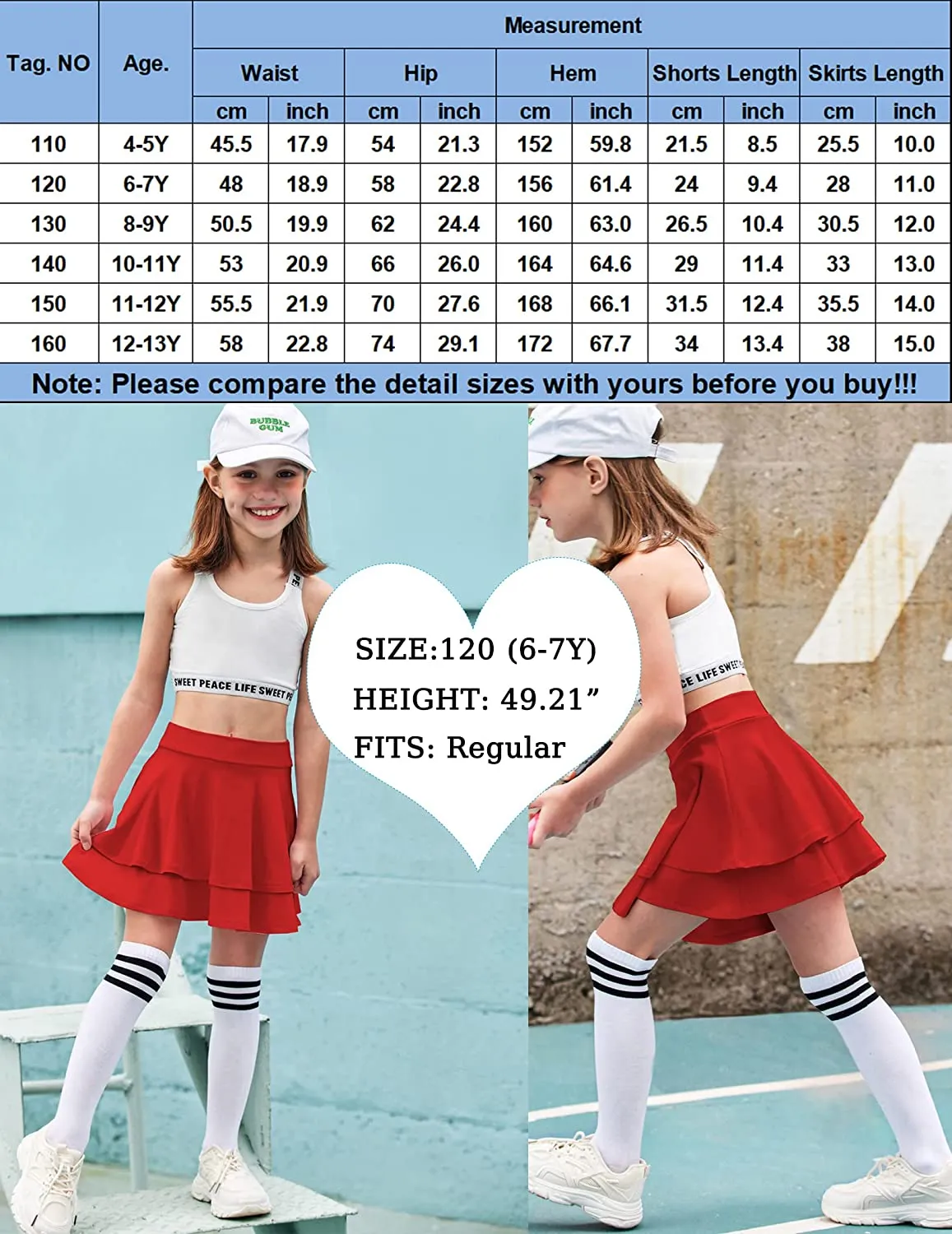 Arshiner Girl's Sport Skirts with Shorts Athletic Pleated Skort with Pockets