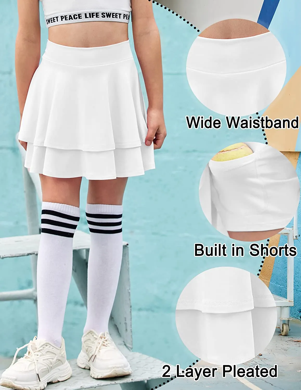 Arshiner Girl's Sport Skirts with Shorts Athletic Pleated Skort with Pockets