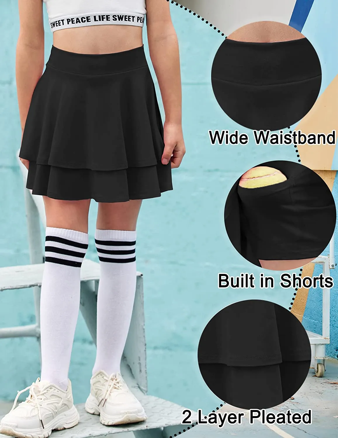 Arshiner Girl's Sport Skirts with Shorts Athletic Pleated Skort with Pockets