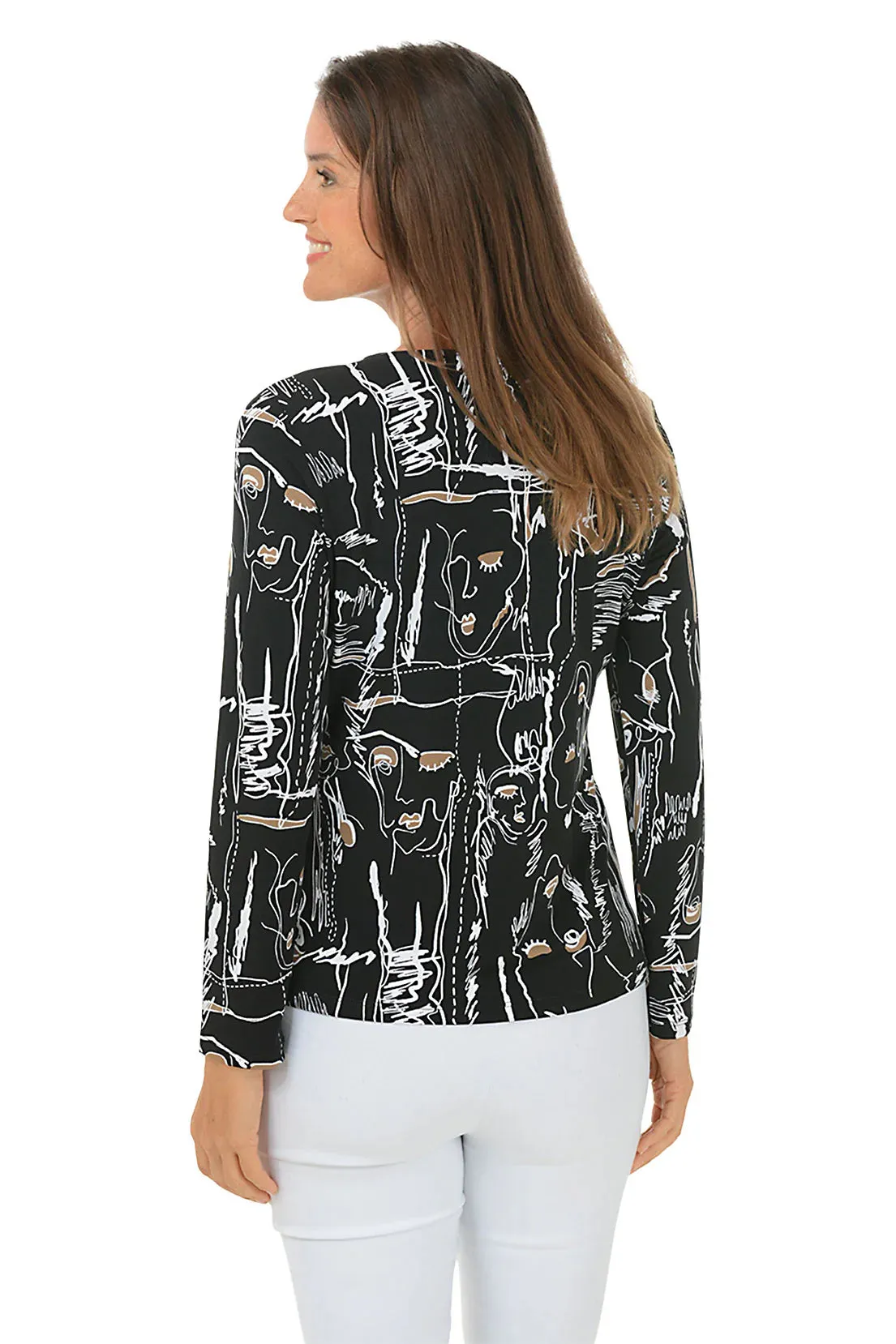 Bali - Sketched Faces Asymmetrical Neck Top