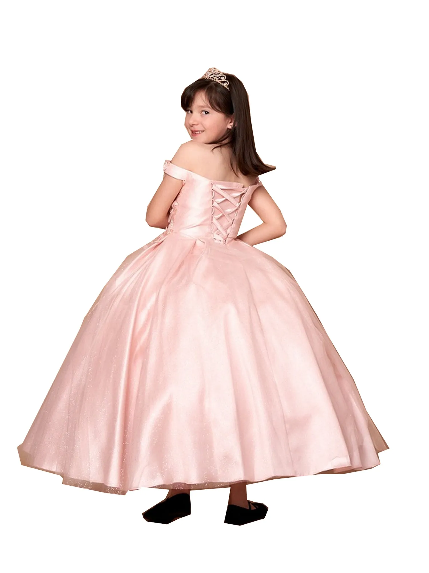 Big Girls Blush 3D Flower Organza Lace Off Shoulder Pageant Dress 8-16