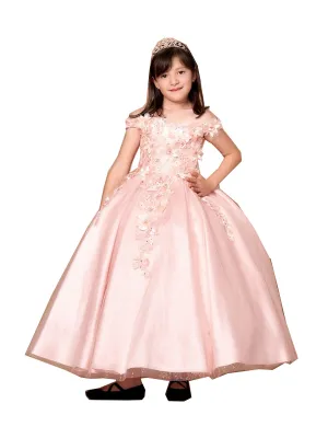 Big Girls Blush 3D Flower Organza Lace Off Shoulder Pageant Dress 8-16