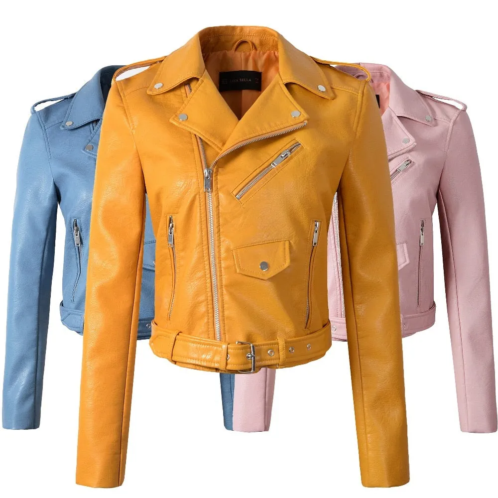 Cool Motorcycle Brando Diva Style Leather  Jacket Faux Leather  women leather coat  slim  jacket Leather