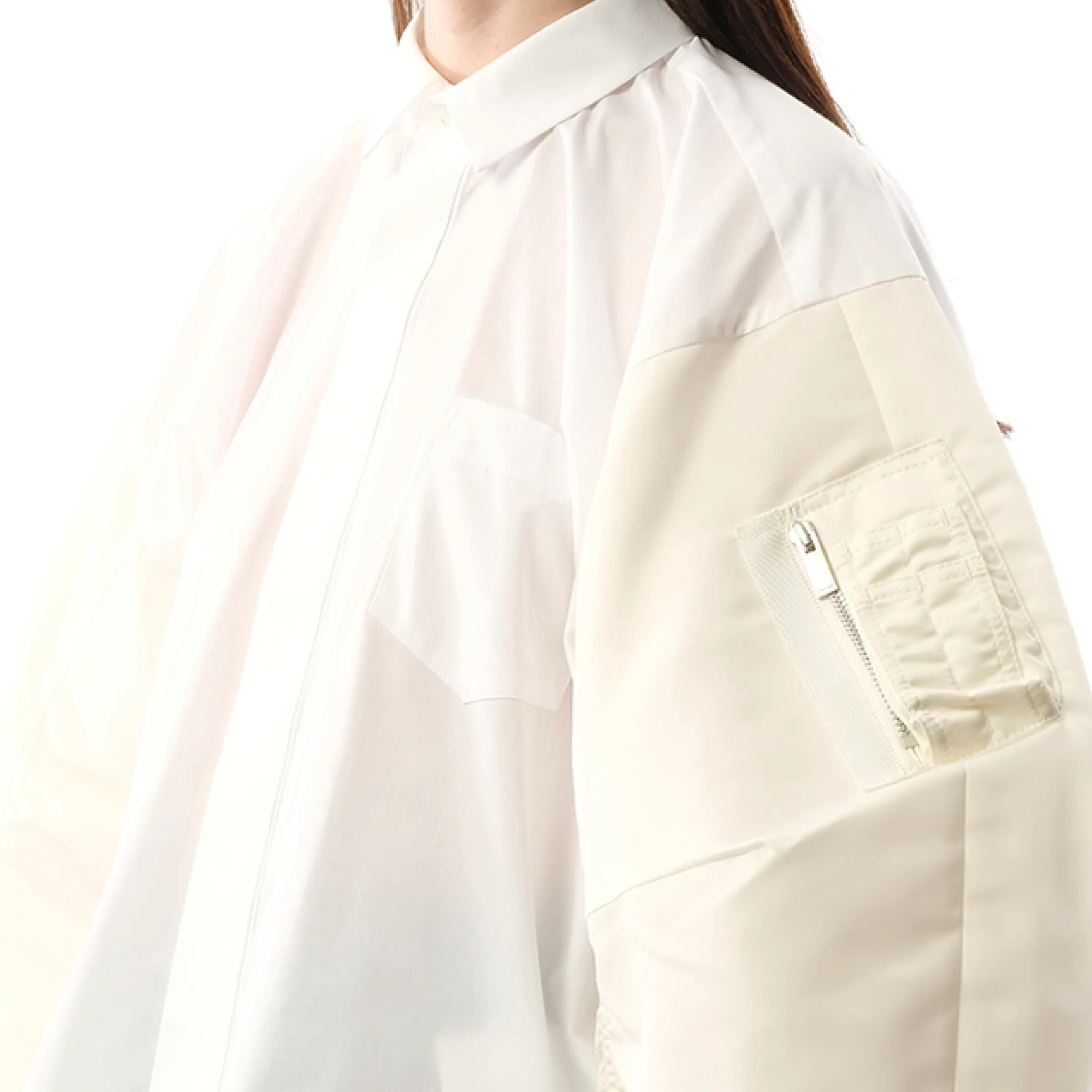 Cotton Poplin x Nylon Twill Shirt in Off White