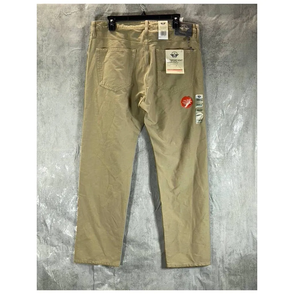 DOCKERS Men's Tan Smart 360 Comfort Knit Straight-Fit Pants SZ 34X32