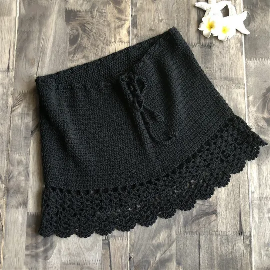 Elegant Cotton Crochet High Waist Mini Skirts