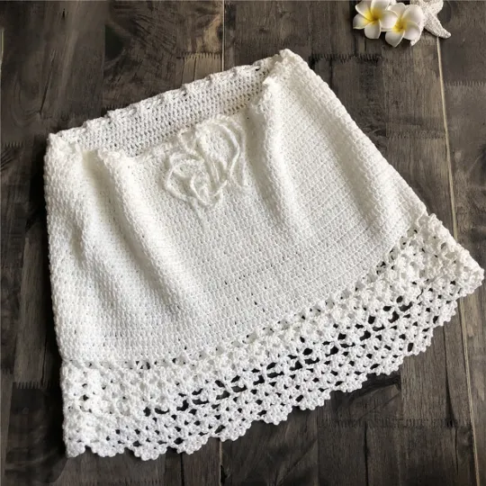 Elegant Cotton Crochet High Waist Mini Skirts