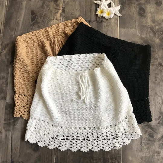 Elegant Cotton Crochet High Waist Mini Skirts