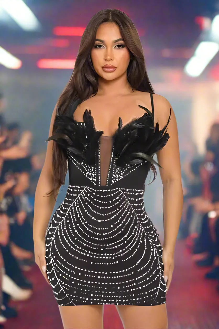 FEATHER GLAM MINI DRESS