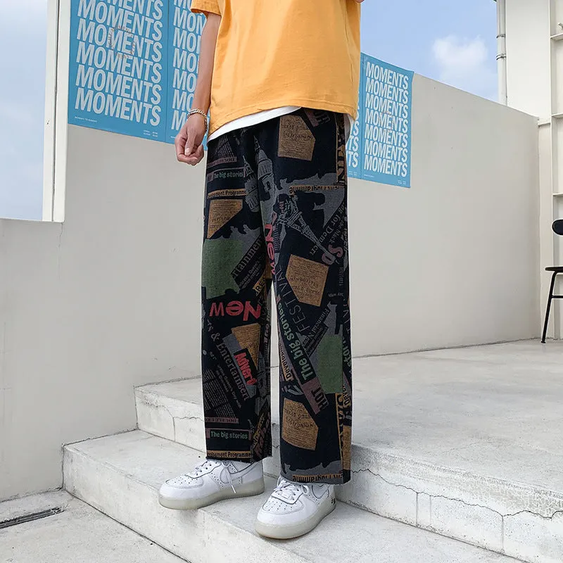 Graffiti print loose wide-leg retro fried street casual pants