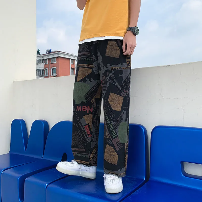 Graffiti print loose wide-leg retro fried street casual pants
