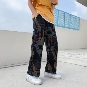 Graffiti print loose wide-leg retro fried street casual pants