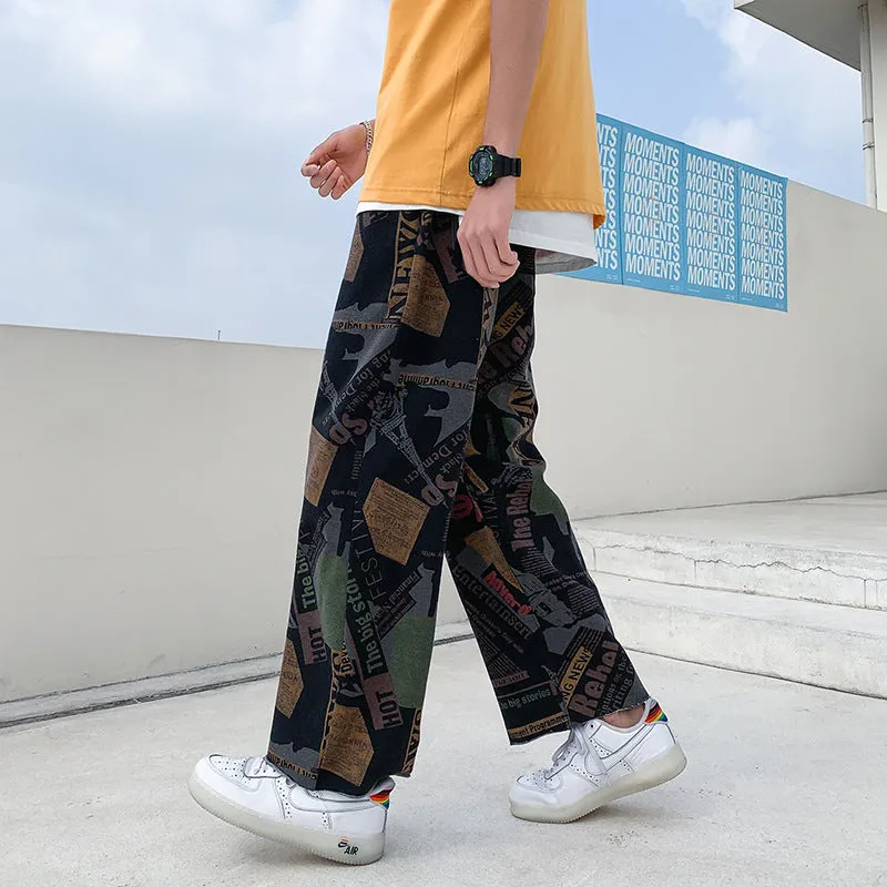 Graffiti print loose wide-leg retro fried street casual pants