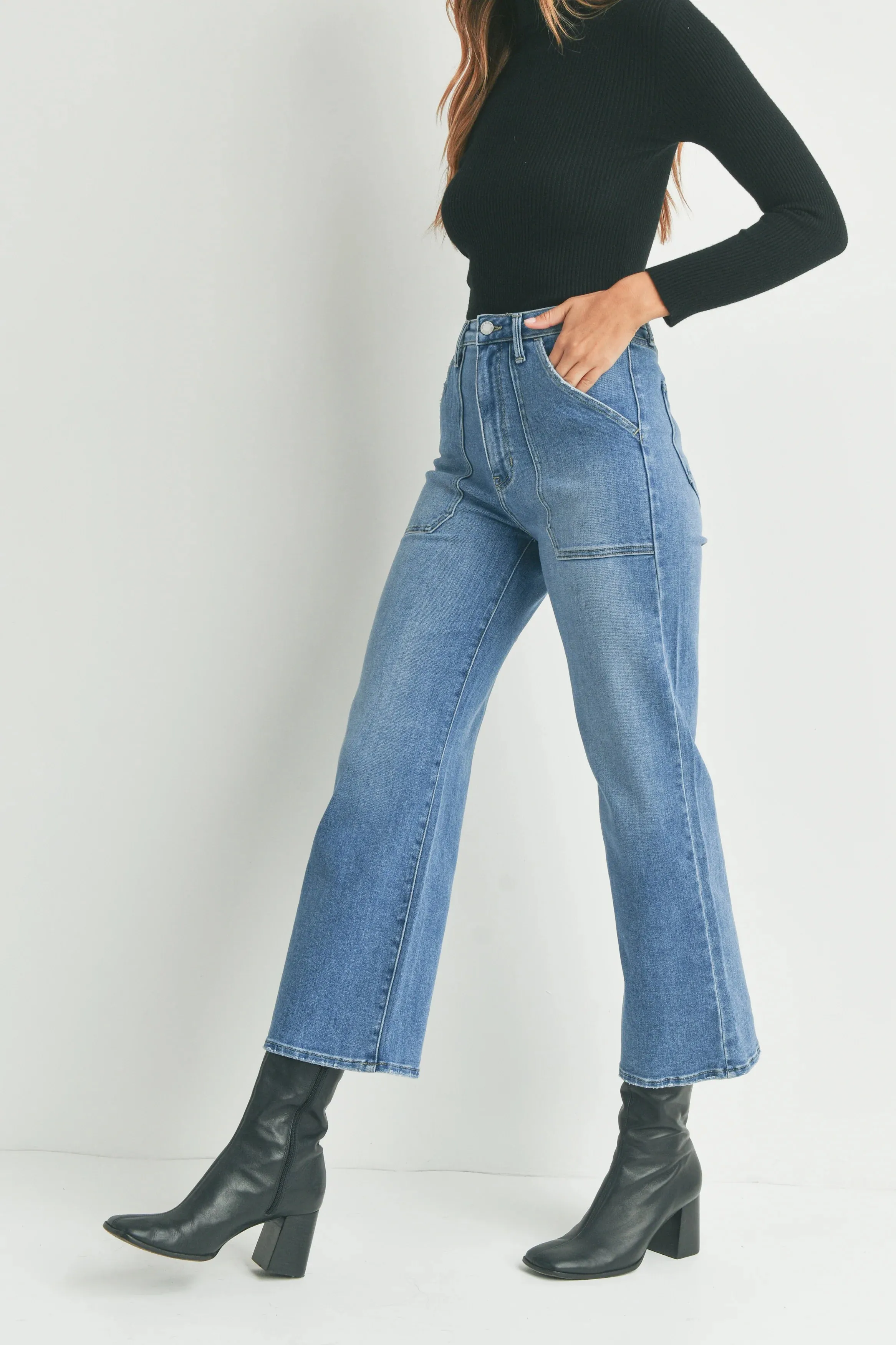 High Rise Cargo Wide Leg Jeans
