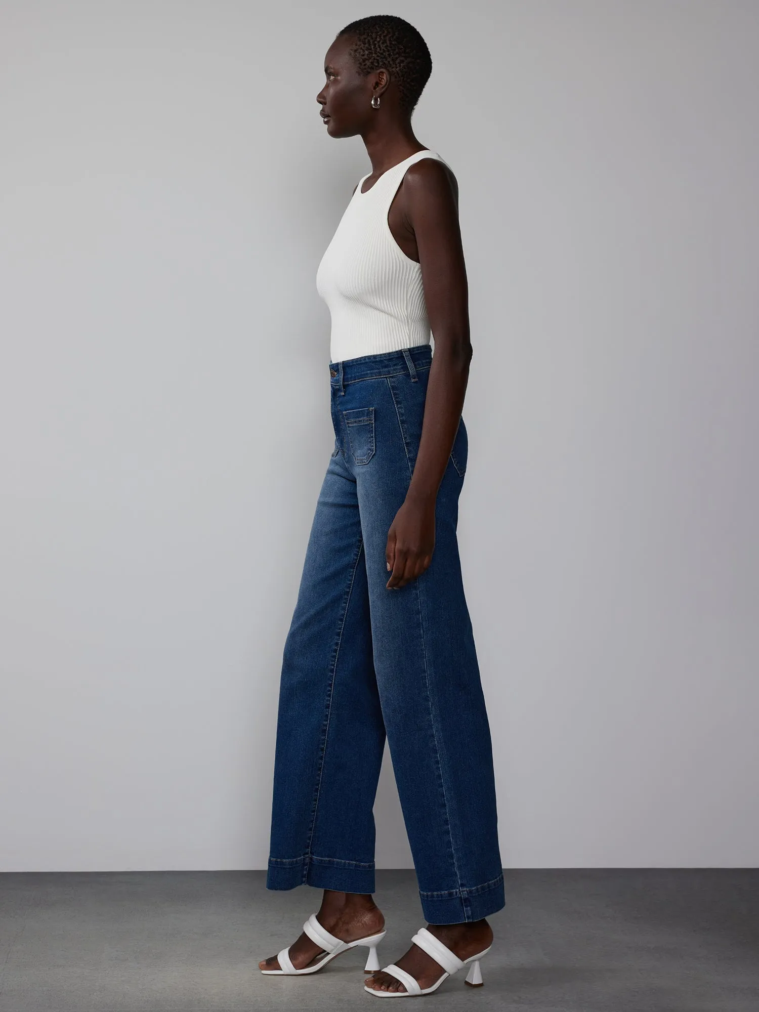 High Rise Wide Leg Sailor Ankle Jeans