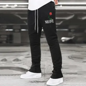 Letters Print Drawstring Flared Trousers