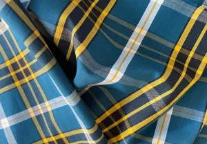 Light-Weight Dramatic Bosphorus, Taxi Yellow, Onyx & White Plaid Cotton (Made in Italy)