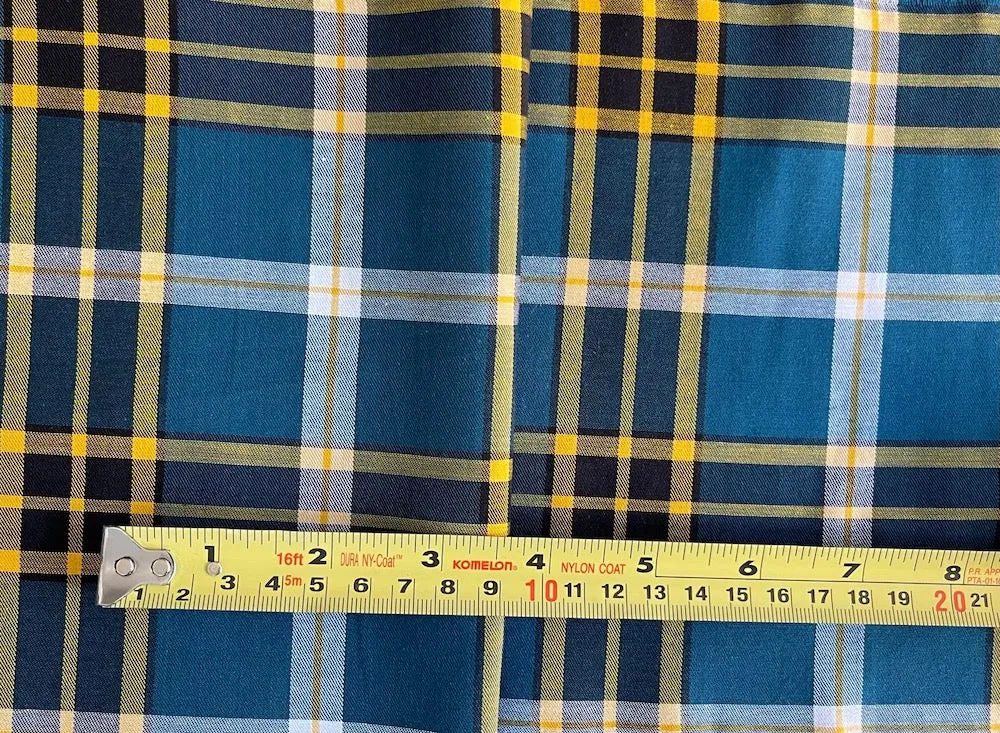 Light-Weight Dramatic Bosphorus, Taxi Yellow, Onyx & White Plaid Cotton (Made in Italy)
