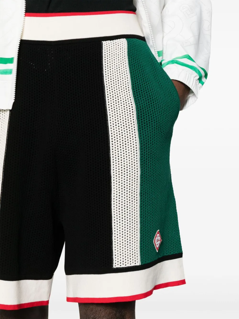 logo-appliqué open-knit shorts