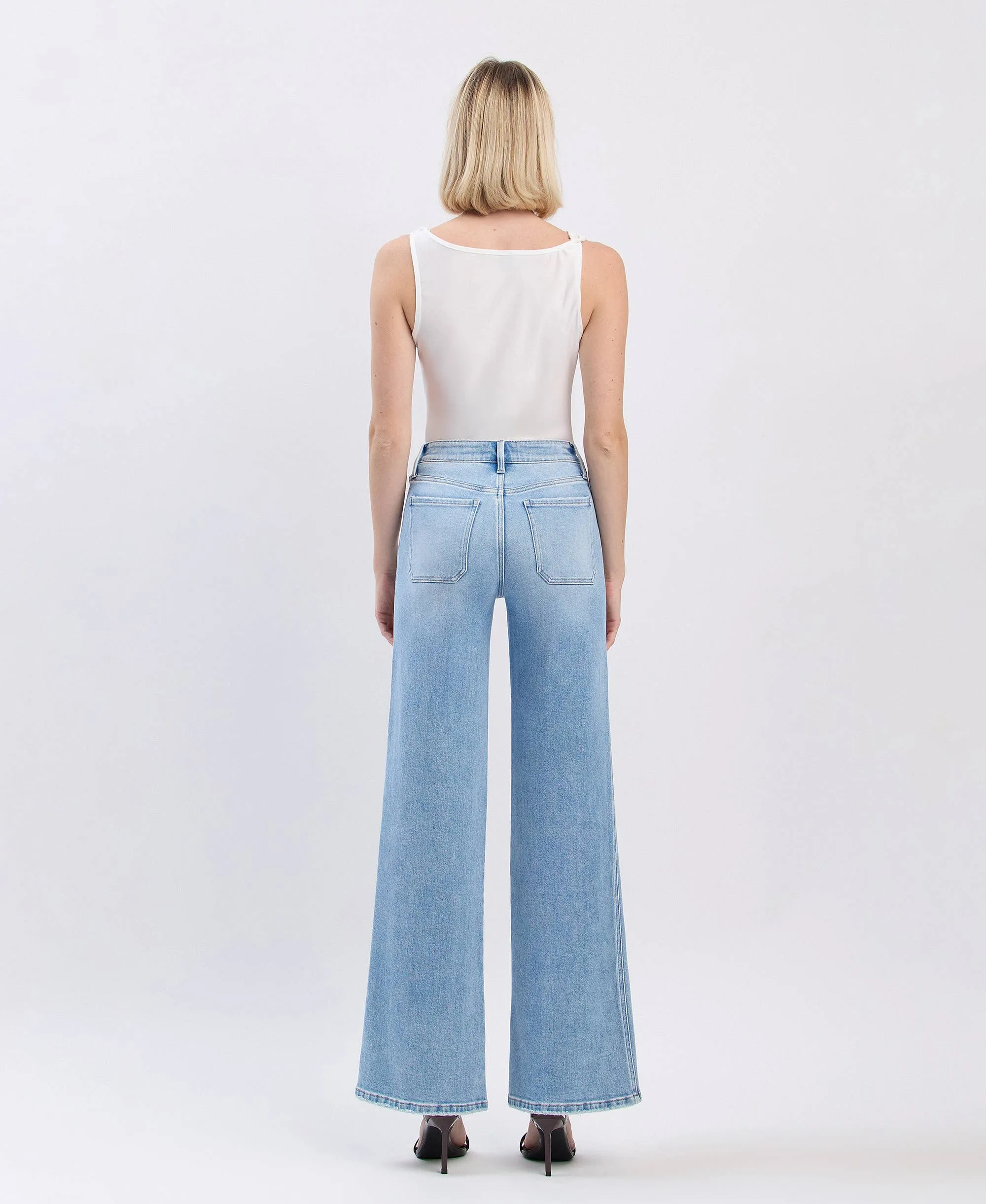 Monica High Rise Front Pocket Patch with Wide Leg Jeans by Flying Monkey
