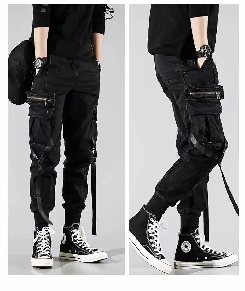 Paratrooper pants with streamers and multi-pockets