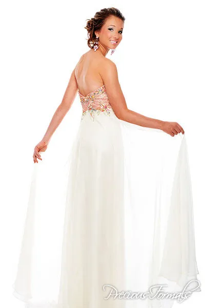Precious Formals Glam Gurlz S53002 size 0 Prom Dress in Ivory/Turquoise