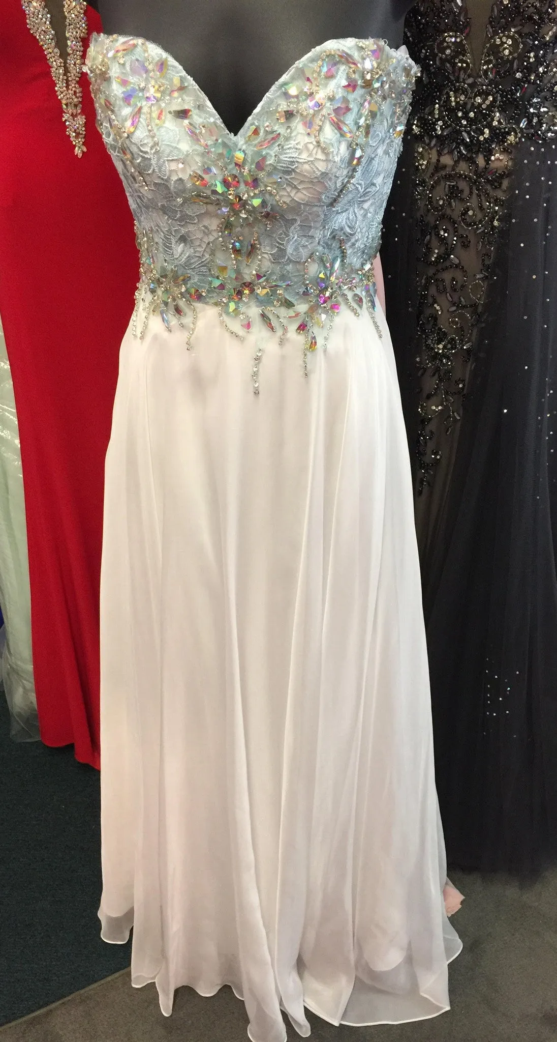 Precious Formals Glam Gurlz S53002 size 0 Prom Dress in Ivory/Turquoise