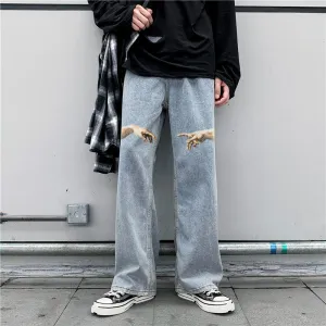 Retro street style print fashion trousers jeans