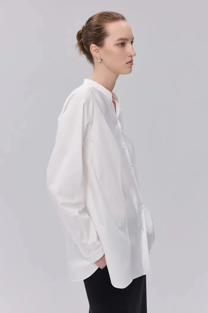 Rika Stand Collar Shirt in Cotton Poplin