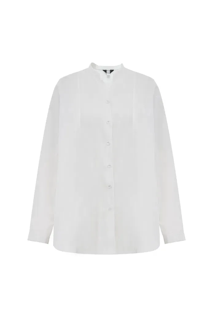 Rika Stand Collar Shirt in Cotton Poplin