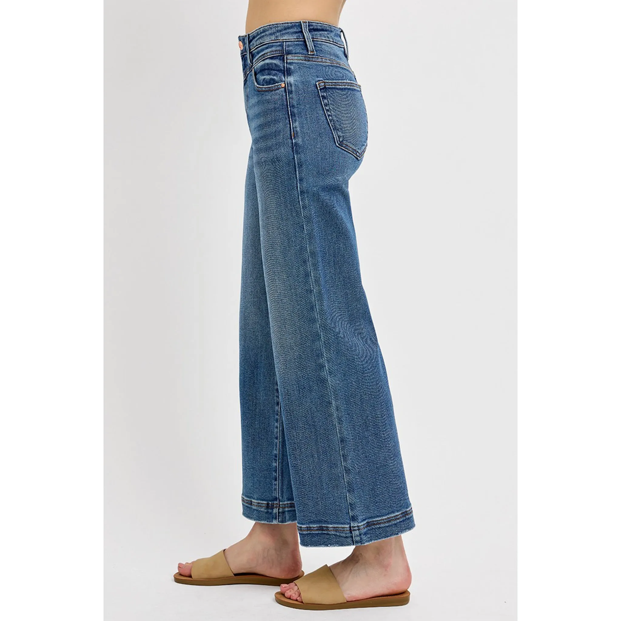 Risen Women's High Rise Flare Yoke Crop Jeans