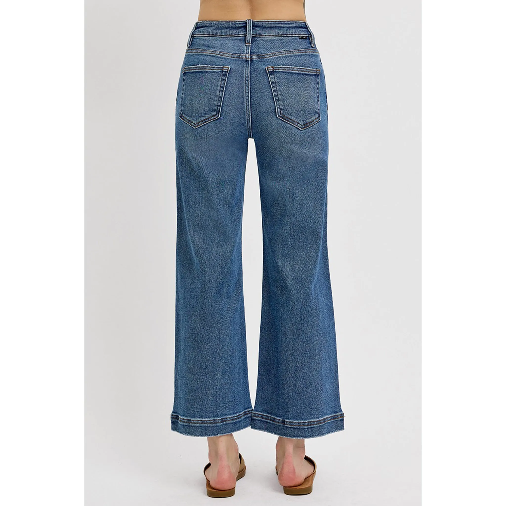 Risen Women's High Rise Flare Yoke Crop Jeans