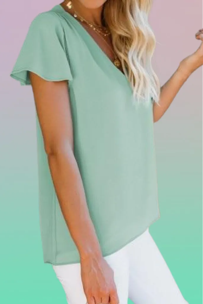 Sage Butterfly Sleeve Blouse-Final sale!