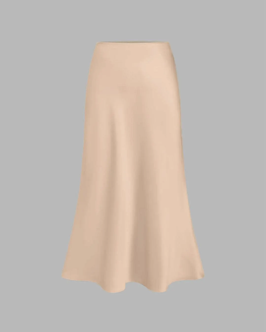 Satin Solid Ruffle Long Skirt In Peach