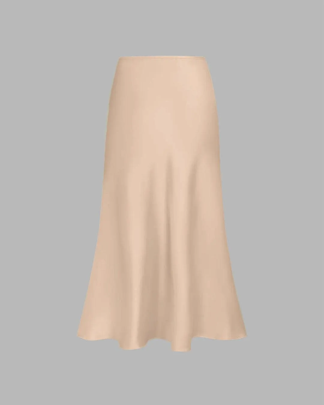 Satin Solid Ruffle Long Skirt In Peach