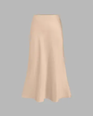 Satin Solid Ruffle Long Skirt In Peach