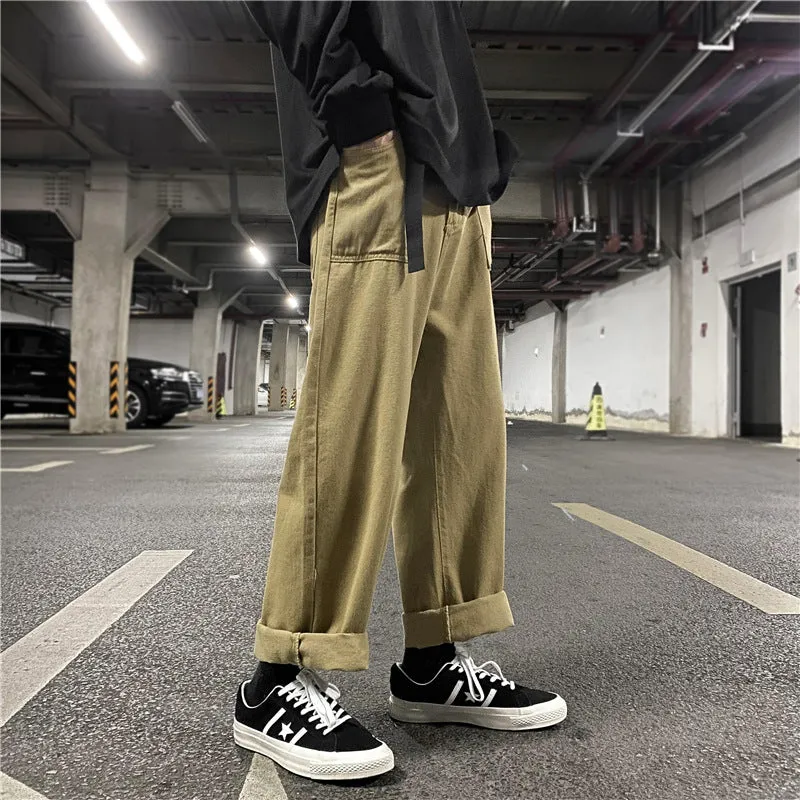 Street retro straight wide leg solid color casual mopping pants