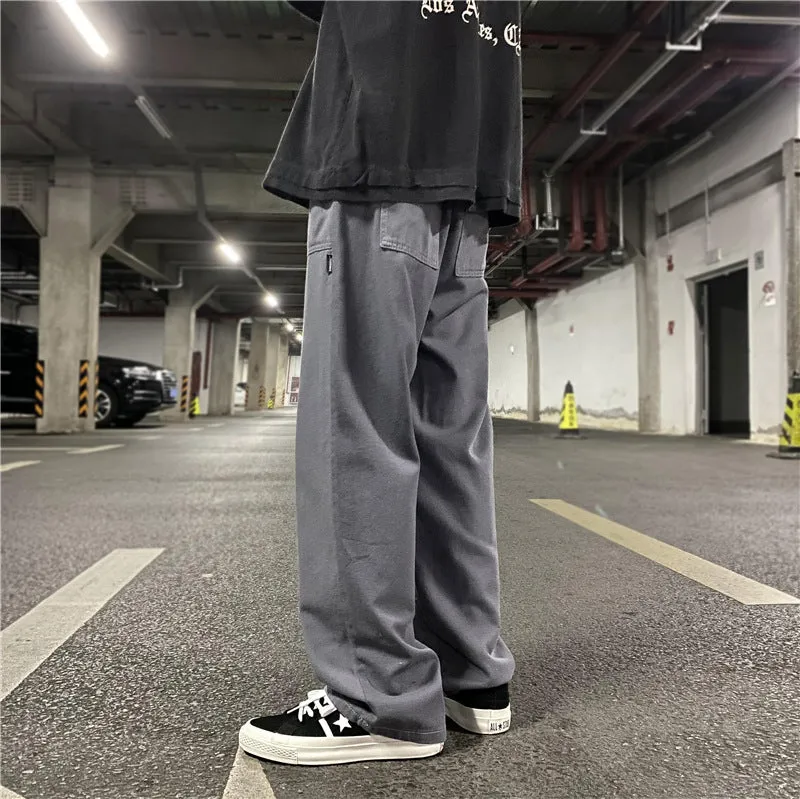 Street retro straight wide leg solid color casual mopping pants