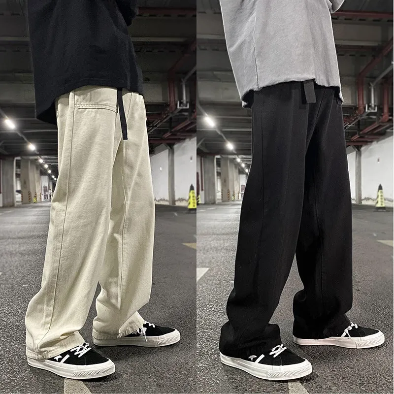 Street retro straight wide leg solid color casual mopping pants