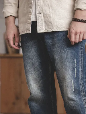 Tooling Retro Washed Ripped Slim-Fit Nine-Point Men's Jeans