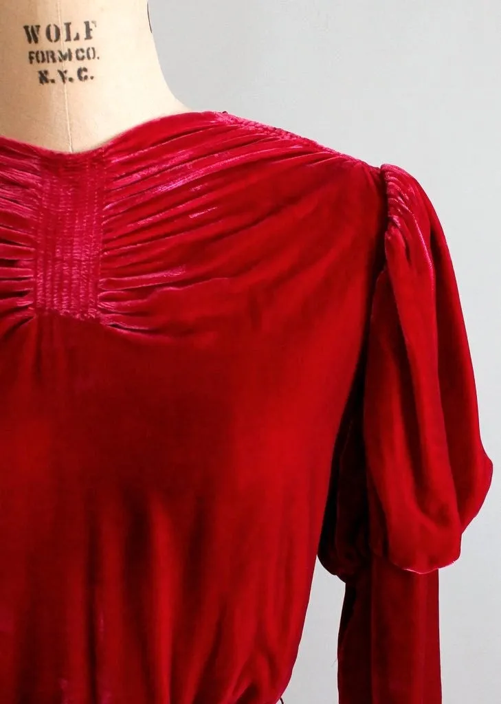 Vintage 1930s Red Velvet Holiday Glam Dress