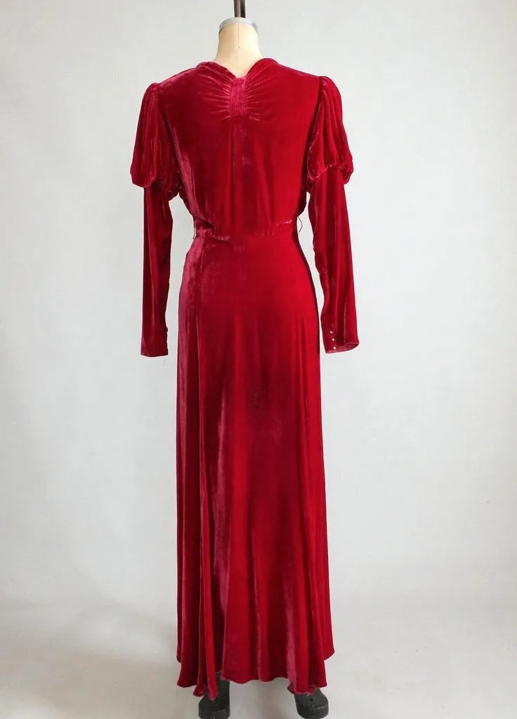 Vintage 1930s Red Velvet Holiday Glam Dress