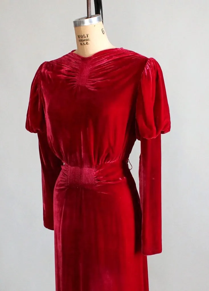 Vintage 1930s Red Velvet Holiday Glam Dress