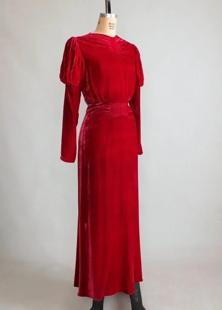 Vintage 1930s Red Velvet Holiday Glam Dress