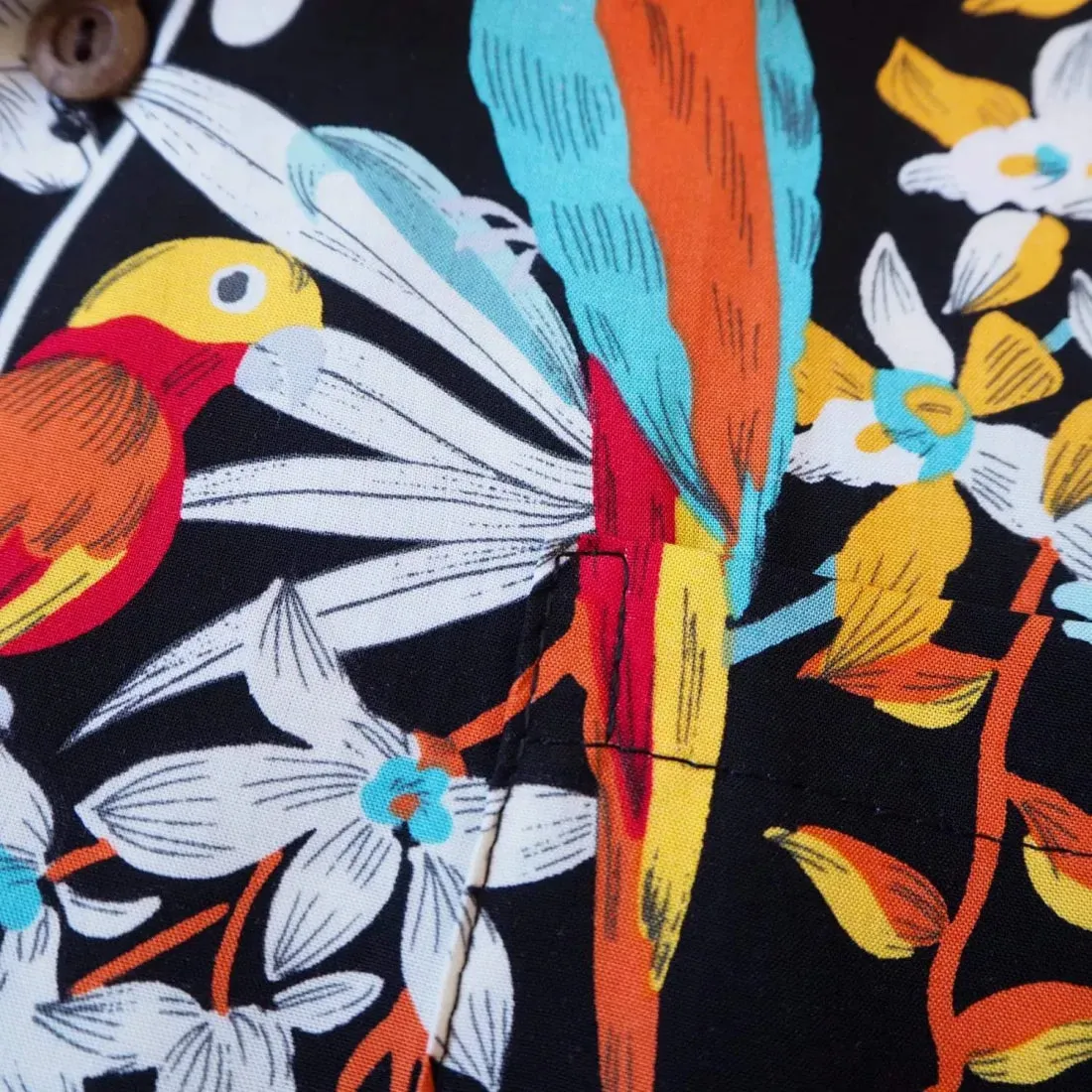 Wild Parrots Black Hawaiian Rayon Shirt